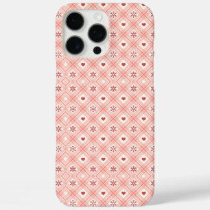 Pink Retro Snowflakes And Hearts Pattern iPhone 16 Pro Max Case