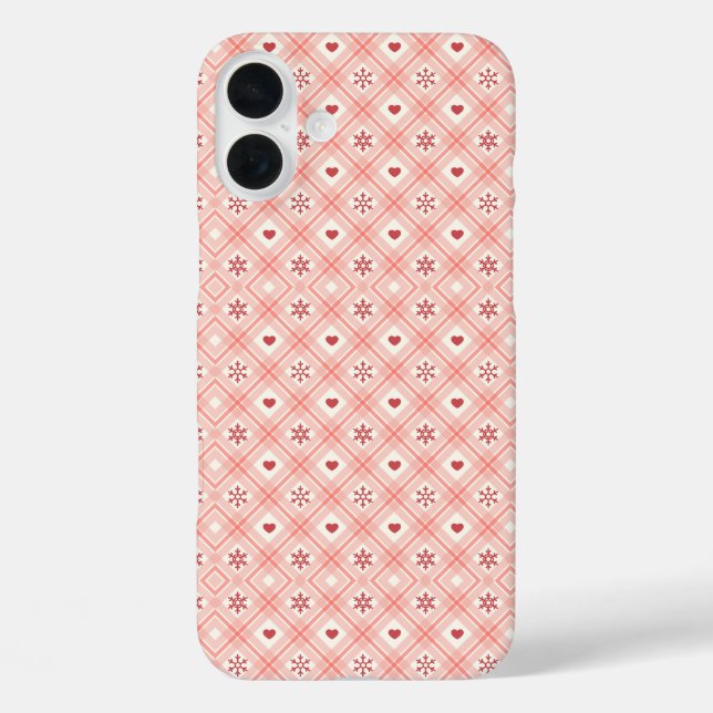 Pink Retro Snowflakes And Hearts Pattern  Case-Mate iPhone Case (Back)
