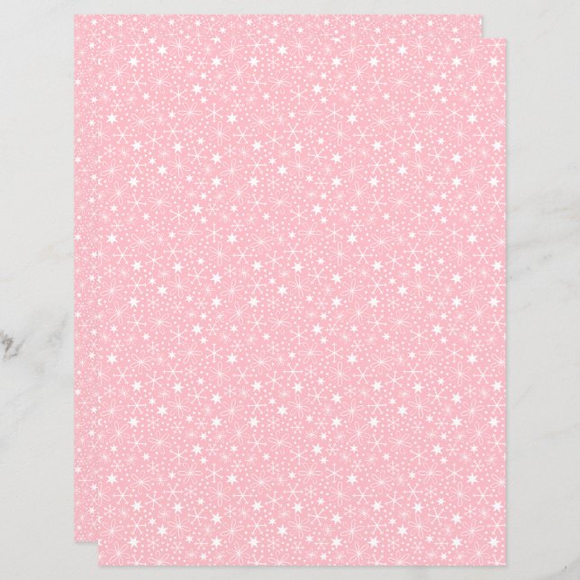 Pink Retro Snowflakes and Stars Scrapbook Paper (Front/Back)