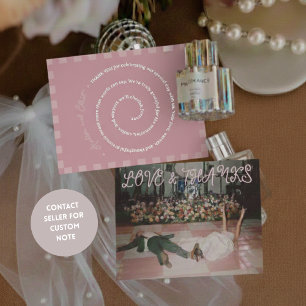Pink Retro Spring Wedding Photo Thank You Card
