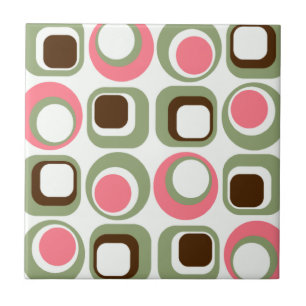 Pink Retro Squares & Circles Tile