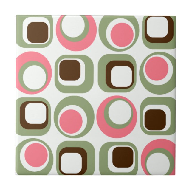 Pink Retro Squares & Circles Tile (Front)