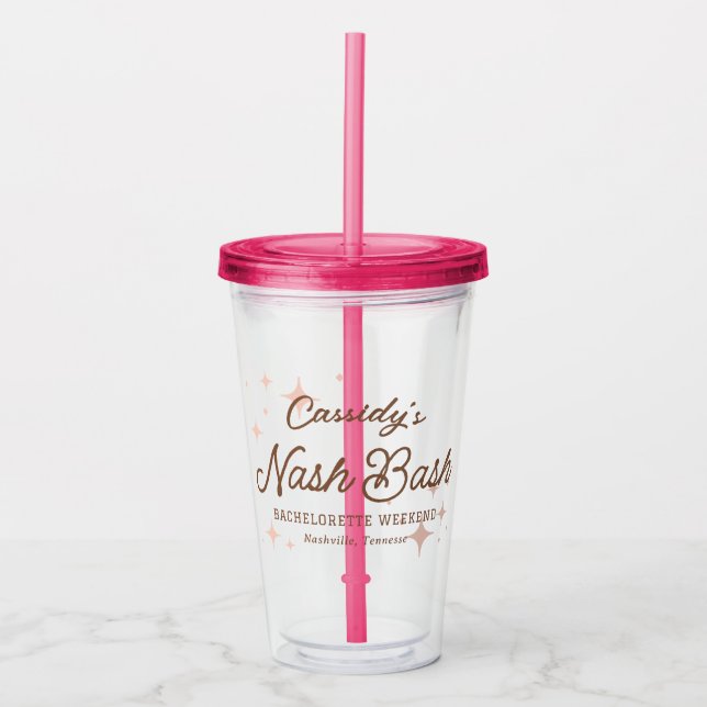 Pink Retro Stars Nash Bash Bachelorette Acrylic Tumbler (Front)