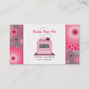Pink Retro Stove Flowers & Dots Chef Caterer Business Card