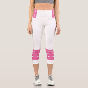 Pink Retro Stripes and Minimalist Text Capri Leggings
