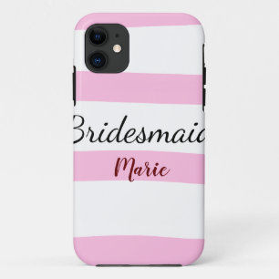 Pink retro stripesadd your name custom bridesmaid iPhone 11 case