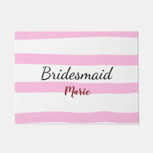 Pink retro stripesadd your name custom bridesmaid doormat