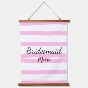 Pink retro stripesadd your name custom bridesmaid hanging tapestry