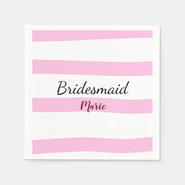 Pink retro stripesadd your name custom bridesmaid  napkin (Front)