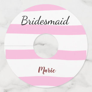 Pink retro stripesadd your name custom bridesmaid wine glass tag