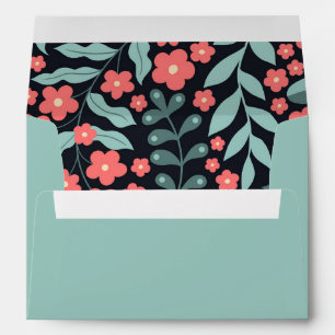 Pink retro style blooming flowers in Nordic Envelope