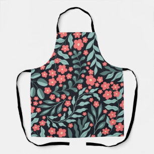 Pink retro style blooming flowers in Nordic style Apron