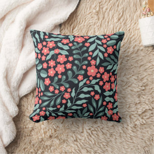 Pink retro style blooming flowers in Nordic style Cushion