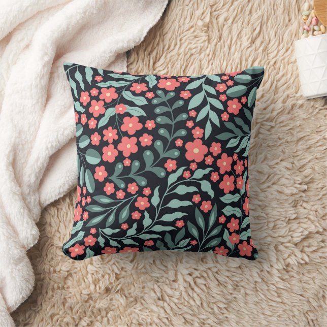 Pink retro style blooming flowers in Nordic style Cushion (Blanket)