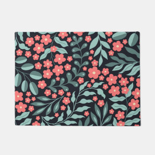 Pink retro style blooming flowers in Nordic style Doormat