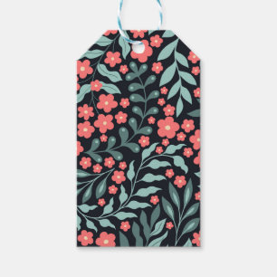 Pink retro style blooming flowers in Nordic style Gift Tags