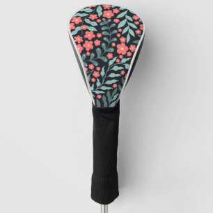 Pink retro style blooming flowers in Nordic style Golf Head Cover
