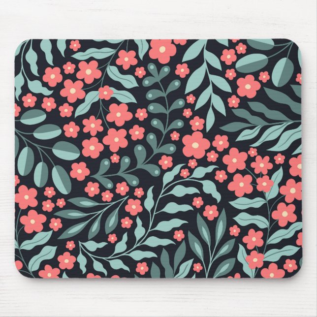 Pink retro style blooming flowers in Nordic style Mouse Mat (Front)