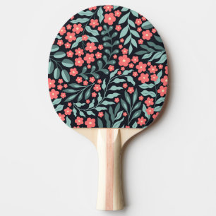 Pink retro style blooming flowers in Nordic style Ping Pong Paddle