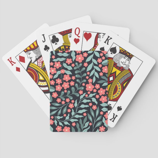 Pink retro style blooming flowers in Nordic style Playing Cards (Back)
