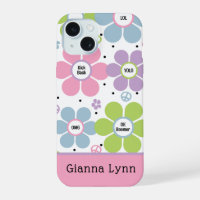 Pink Retro-Style Flower Power Monogram