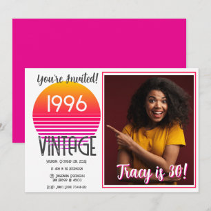 Pink Retro Sun 1996 30th Birthday Holiday Card