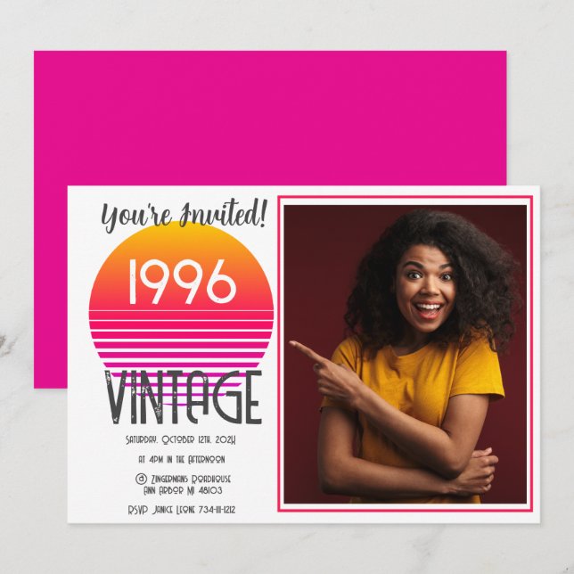 Pink Retro Sun 1996 30th Birthday  Holiday Card (Front/Back)