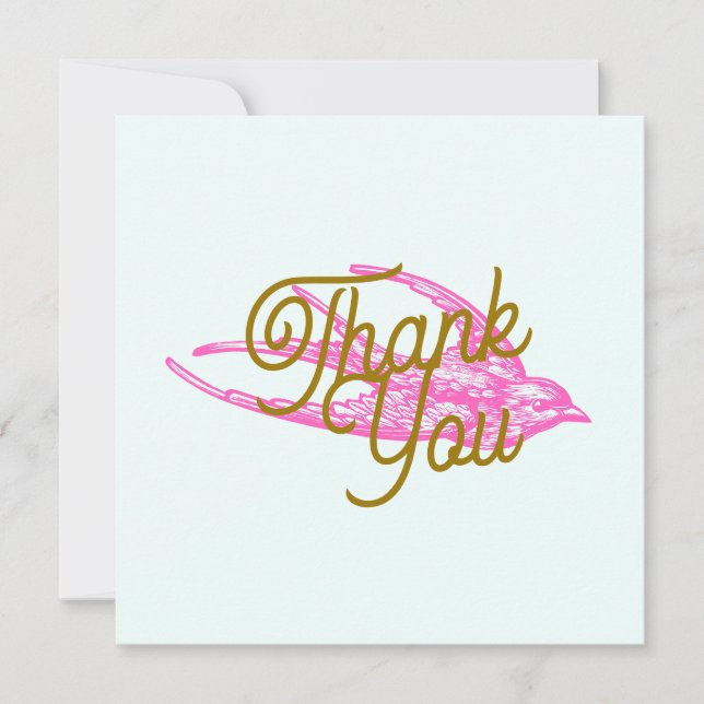 Pink Retro Swallow Thank You Card (Front)