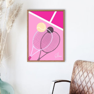 Pink Retro Tennis Hard Court Star Custom Signature Poster