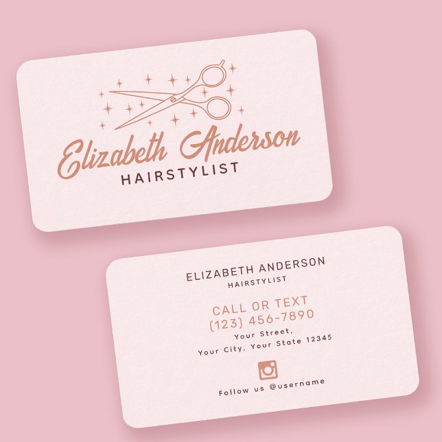 Pink Retro Typography Hairstylist  Business Card (Creator Uploaded)