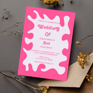 pink retro vintage 70s wedding invitation