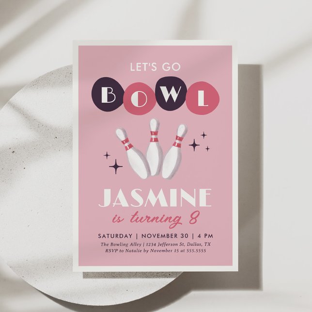 Pink Retro Vintage Bowling Birthday Invitation (Creator Uploaded)