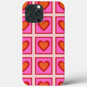 Pink Retro Vintage Chequered Heart Y2K Pattern  iPhone 13 Pro Max Case