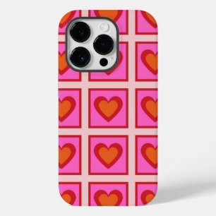 Pink Retro Vintage Chequered Heart Y2K Pattern  Case-Mate iPhone 14 Pro Case