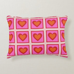 Pink Retro Vintage Chequered Heart Y2K Pattern  Decorative Cushion