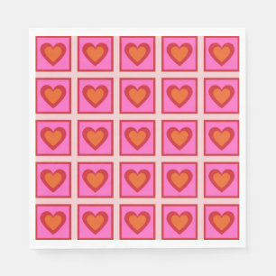 Pink Retro Vintage Chequered Heart Y2K Pattern Napkin