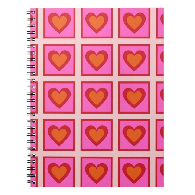 Pink Retro Vintage Chequered Heart Y2K Pattern  Notebook (Front)