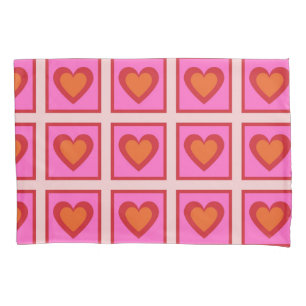 Pink Retro Vintage Chequered Heart Y2K Pattern  Pillowcase