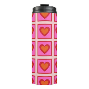 Pink Retro Vintage Chequered Heart Y2K Pattern Thermal Tumbler