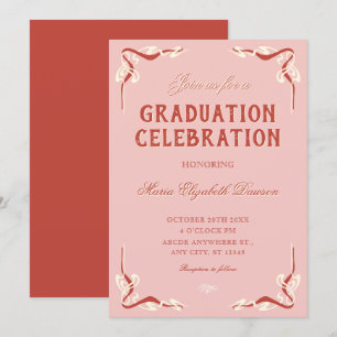 Pink retro vintage graduation invitation