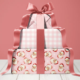 Pink Retro Vintage Santa Christmas Wrapping Paper Sheet