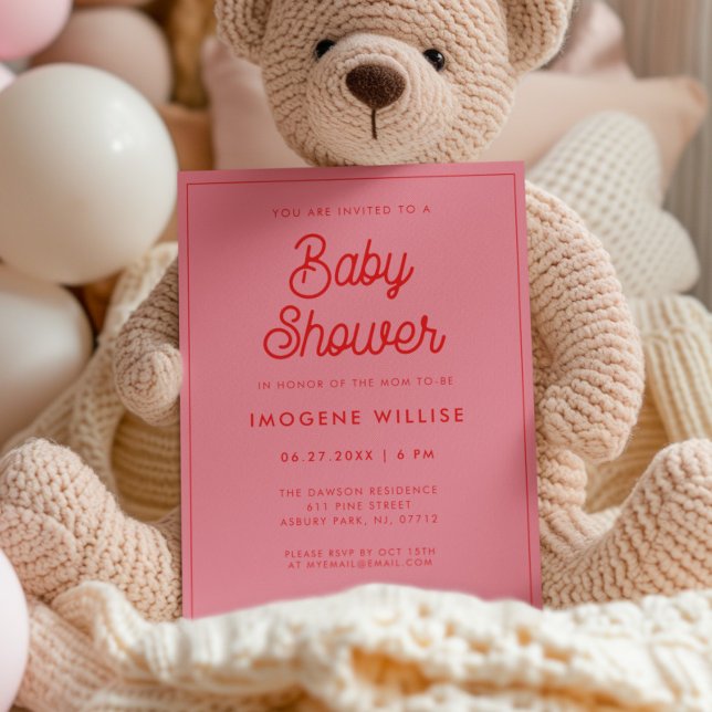Pink Retro vintage script Baby shower Invitation (Creator Uploaded)