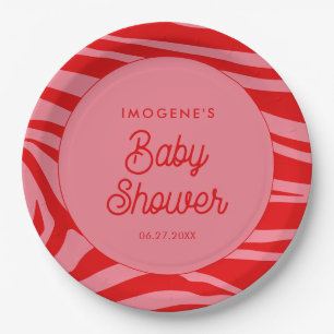 Pink Retro vintage script Baby shower Paper Plate