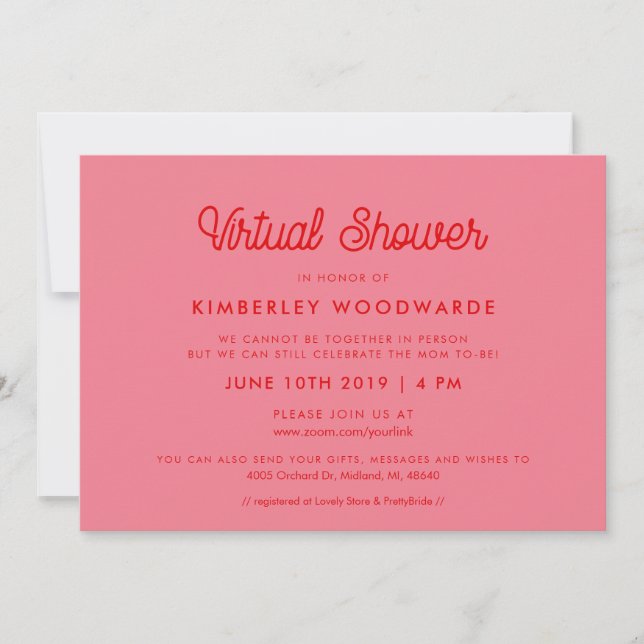Pink Retro vintage script Virtual shower Invitation (Front)