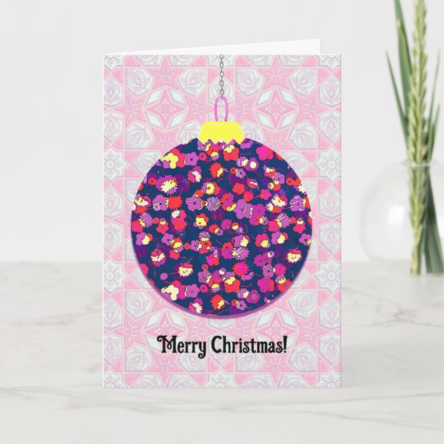 Pink Retro Vintage Style Christmas Card (Front)