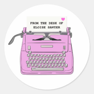Pink Retro Vintage Typewriter Desktop Personalised Classic Round Sticker