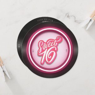 Pink Retro vinyl record sweet 16 birthday Invitation
