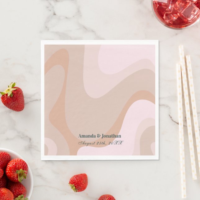 Pink Retro Wave Monogram Wedding Napkins (Insitu)