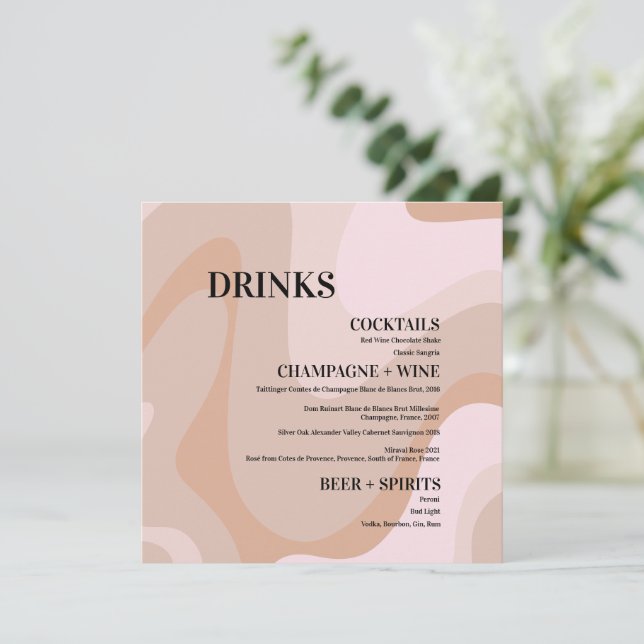 Pink Retro Wave Wedding Drinks Bar Menu Card (Standing Front)