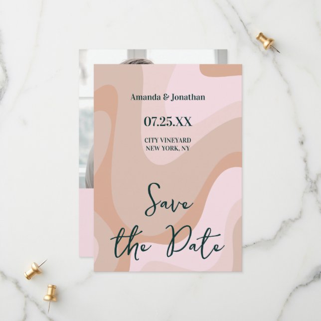 Pink Retro Wave Wedding  Save The Date (Front/Back In Situ)